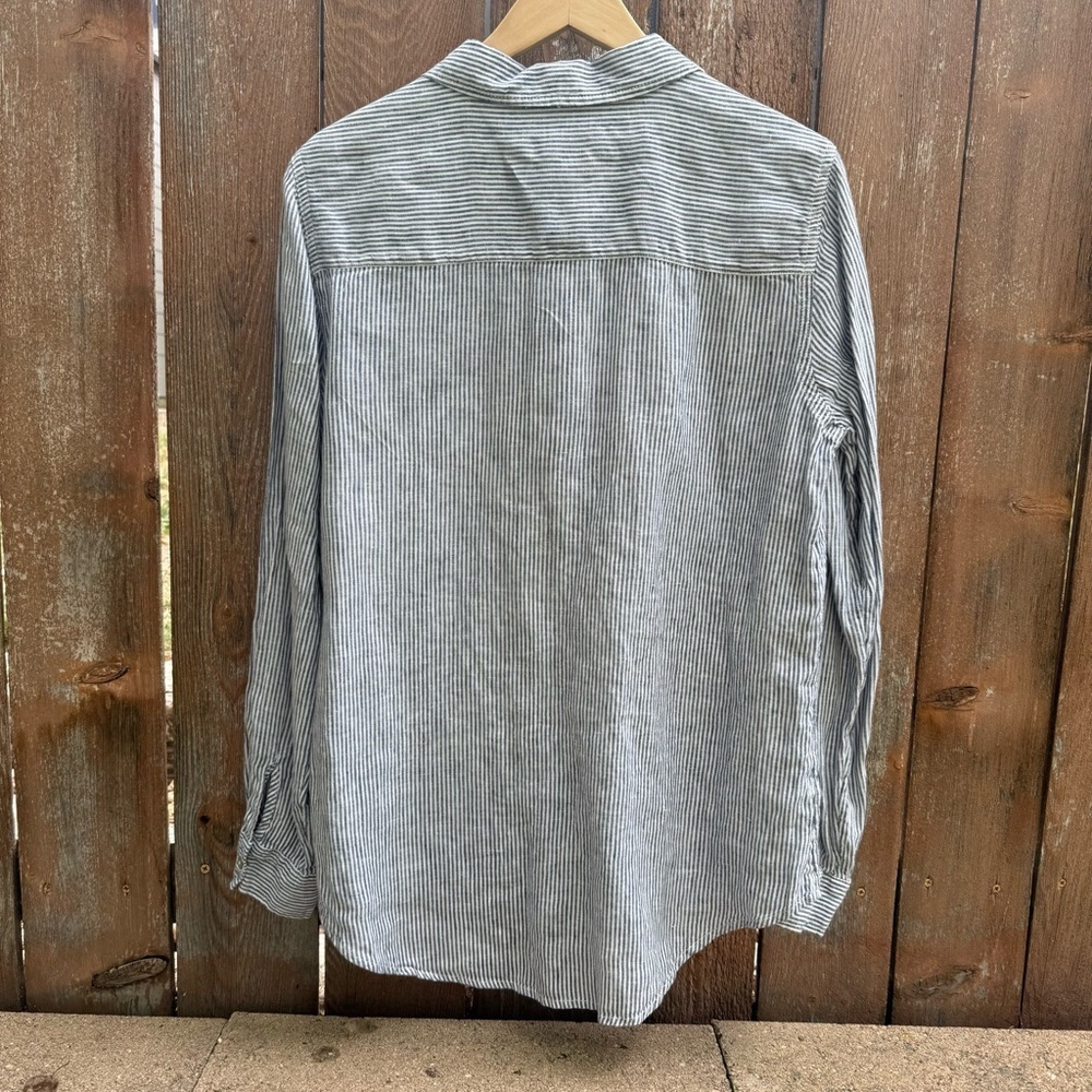 JONES NEW YORK Women’s Blue White Striped Pull Over Linen Shirt Size Large - Picture 6 of 9